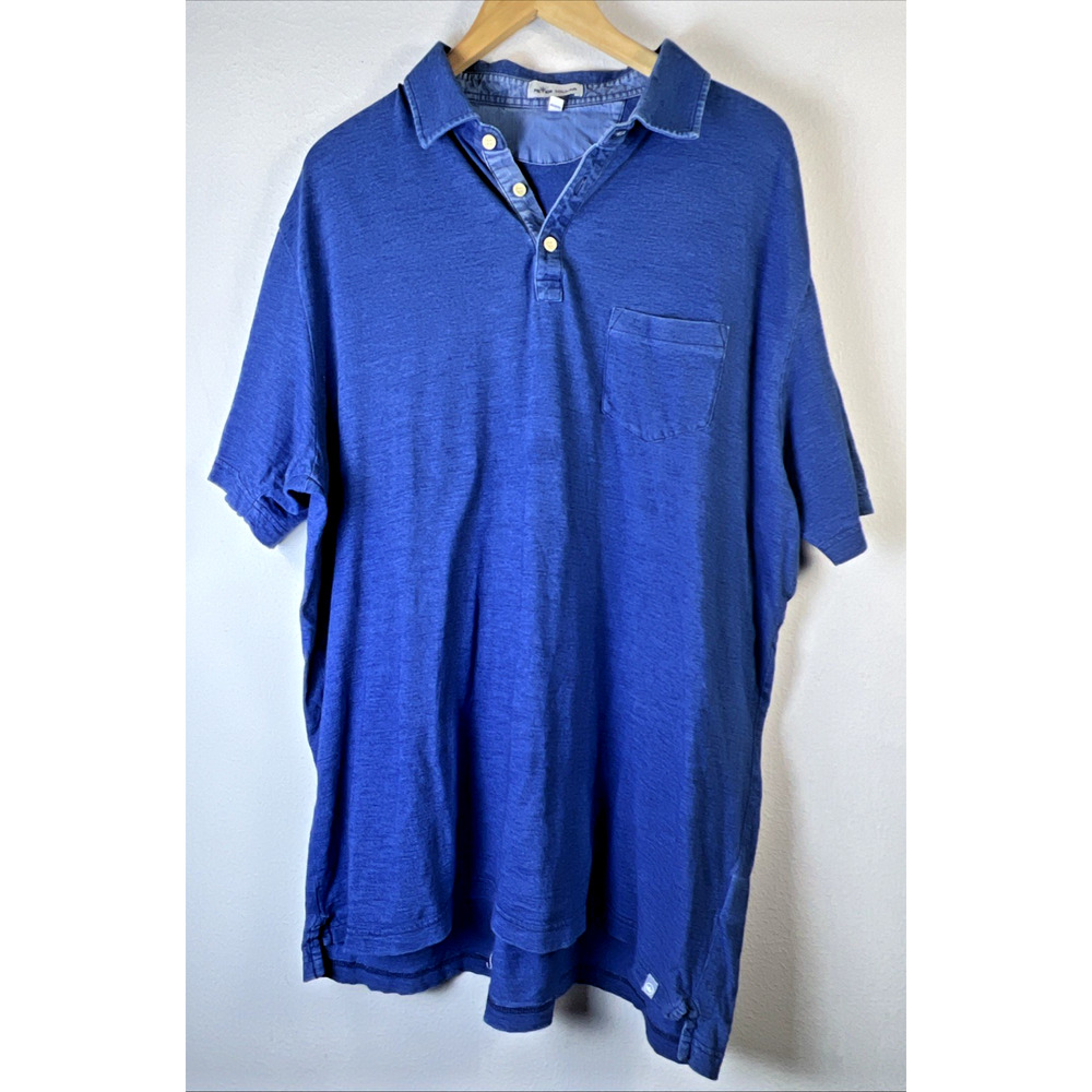Peter Millar Polo Shirt Mens XL Blue Short Sleeve Denim Look 100% Cotton